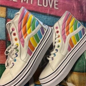 Vans White Rainbow Wing High-Top Sneakers